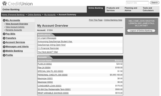 online banking page
